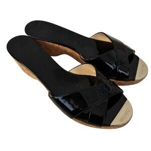 Jimmy Choo Black Patent Leather Slide Wedges